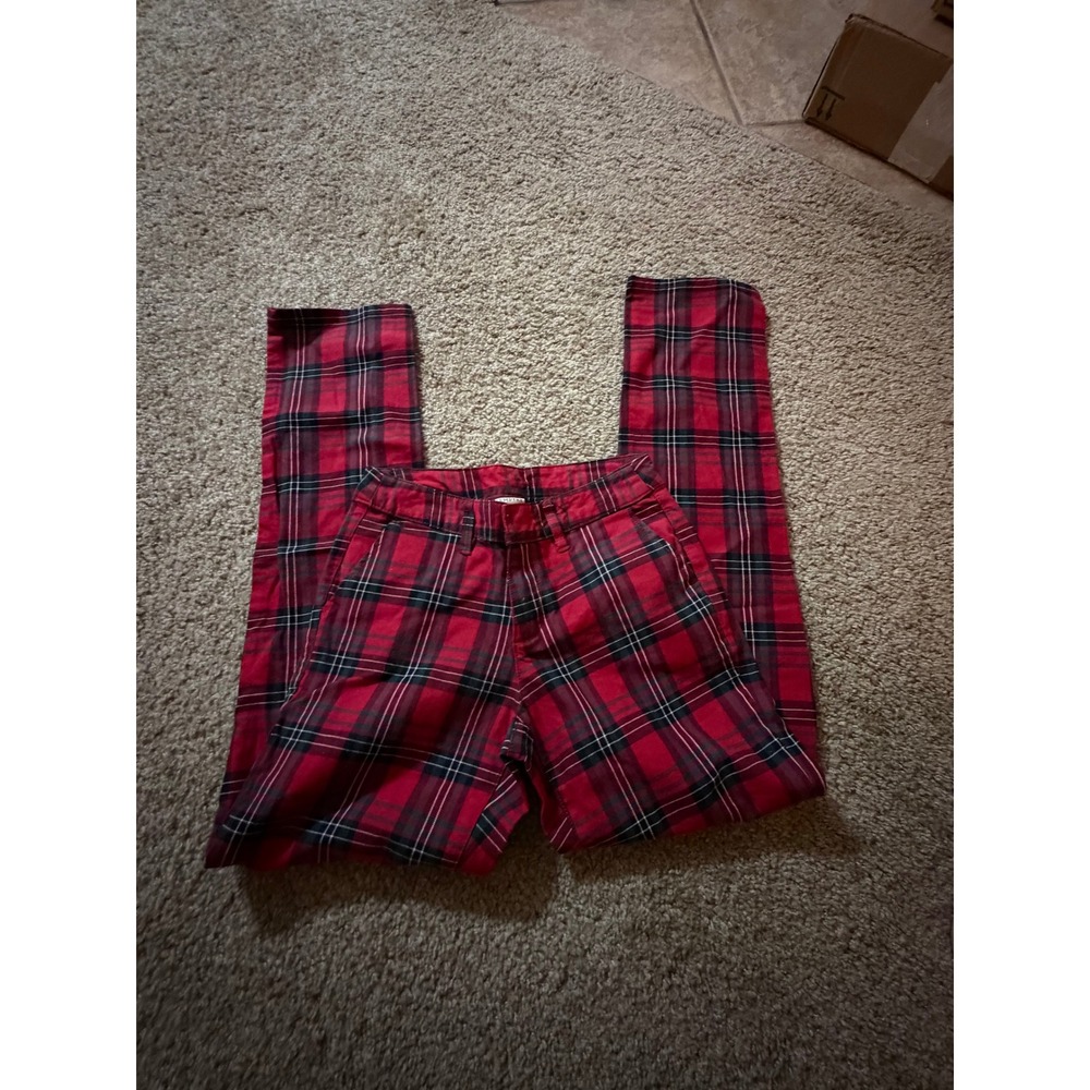 Zumiez Empyre Caelie Straight Crop Pants Red Tartan Plaid Women Size 00 - Picture 2 of 11